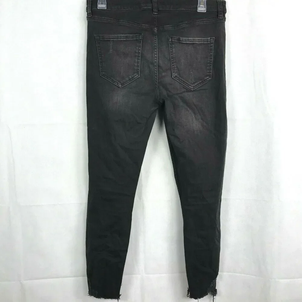 Free People Jeans Womens Sz‎ 29 Black Distressed High Rise Skinny Crop Ripped